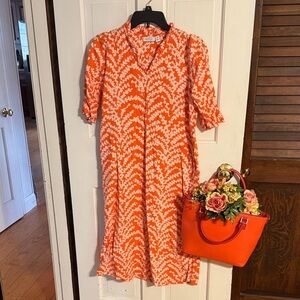 Vibrant Orange Patterned Midi Dress